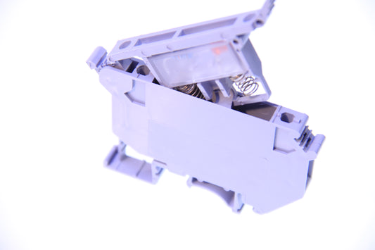 Zacisk bezpiecznikowy śrubowy na szynę DIN szary