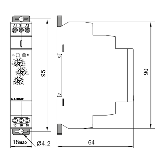 Przekaźnik czasowy modułowy 10 funkcji 12V 230V AC DC Tracon