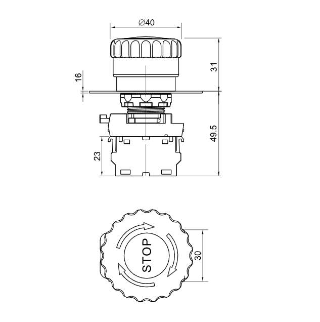 Emergency STOP switch, industrial mushroom IP50 EMAS