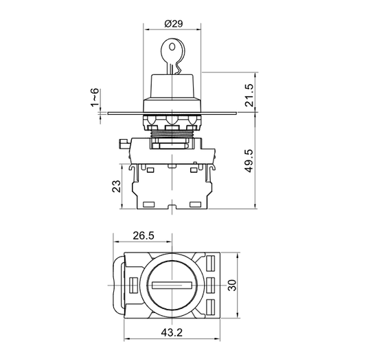Przełącznik z kluczem dwustanowy sterowniczy 22mm IP42 Tracon