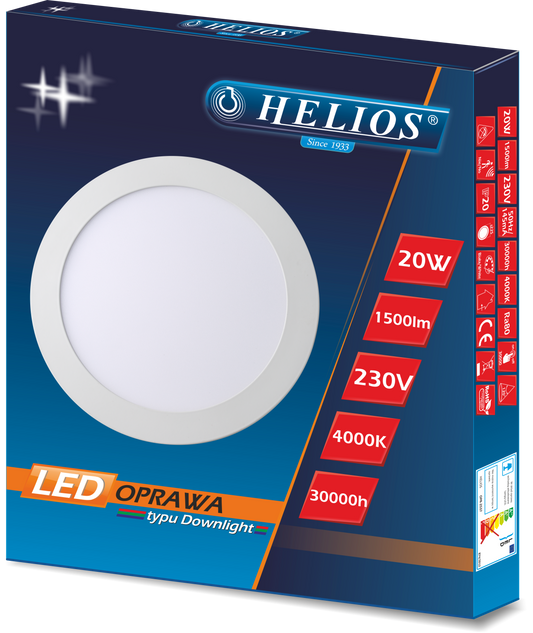 Oprawa LED sufitowa podtynkowa, okrągła 20W 225mm zasilacz
