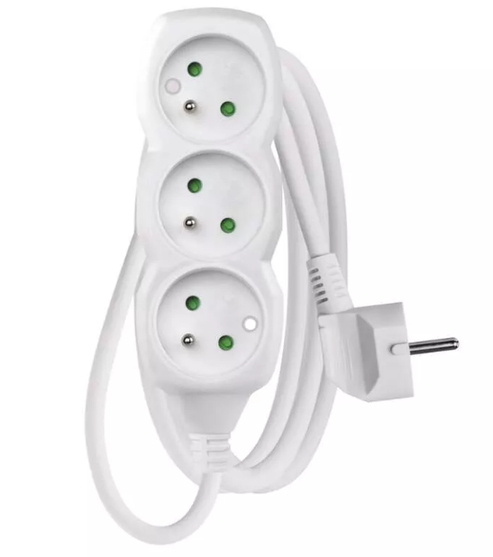 Extension cord 3 sockets 1.5m 2.3kW white WITH PROTECTION
