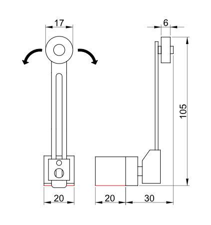 Limit switch with long adjustable lever and roller 8108 NO NC