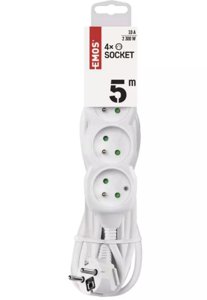 Extension cord 4 sockets 5 meters white WITH PROTECTION