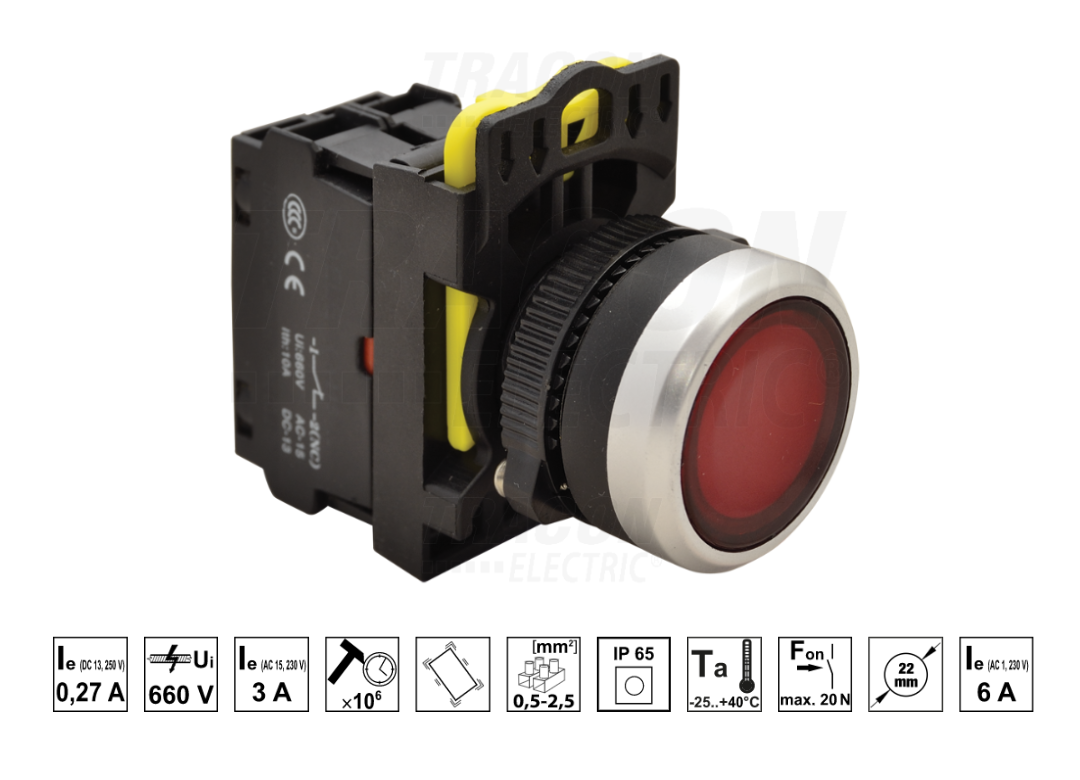 Control button 22mm with backlight red NC set