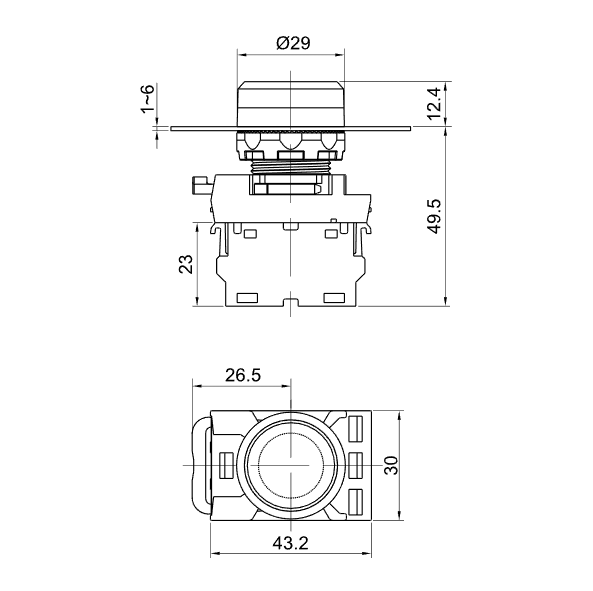 Control button 22mm with backlight red NC set