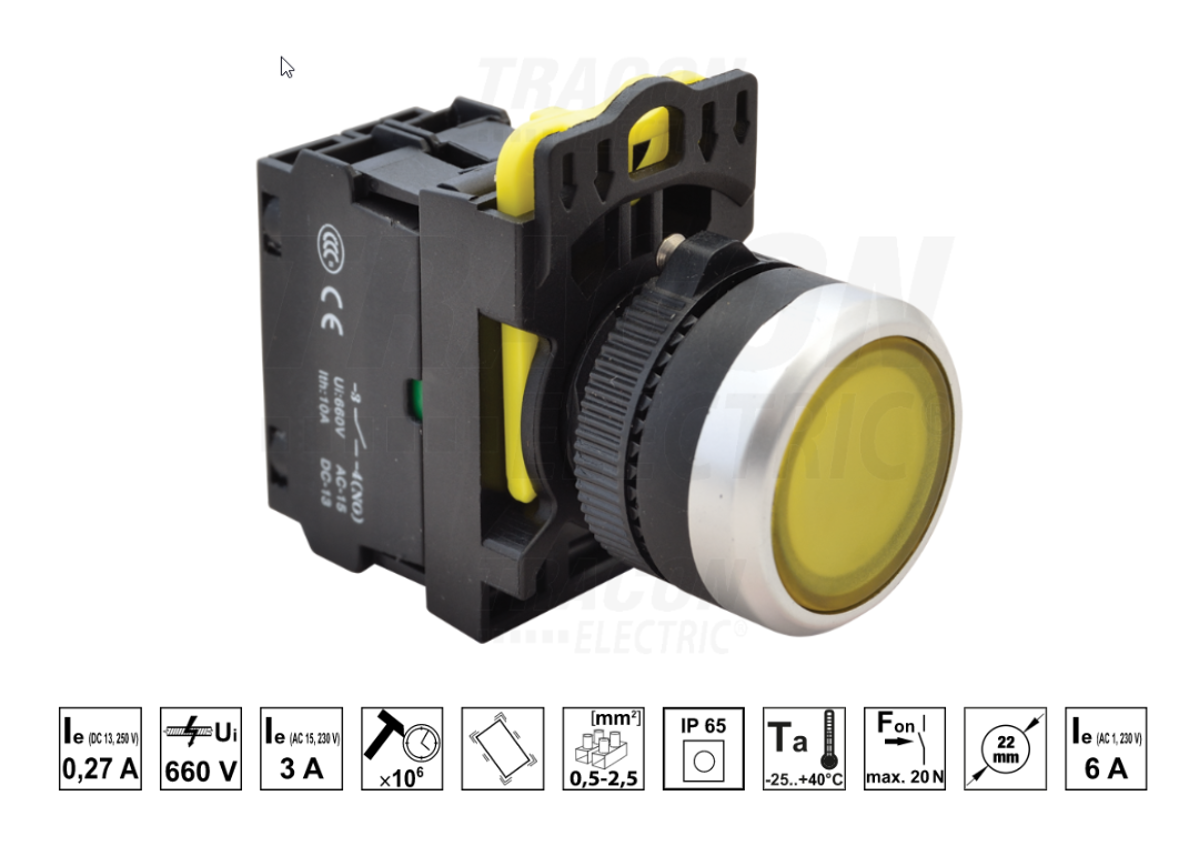 Control button 22mm with backlight yellow NO set