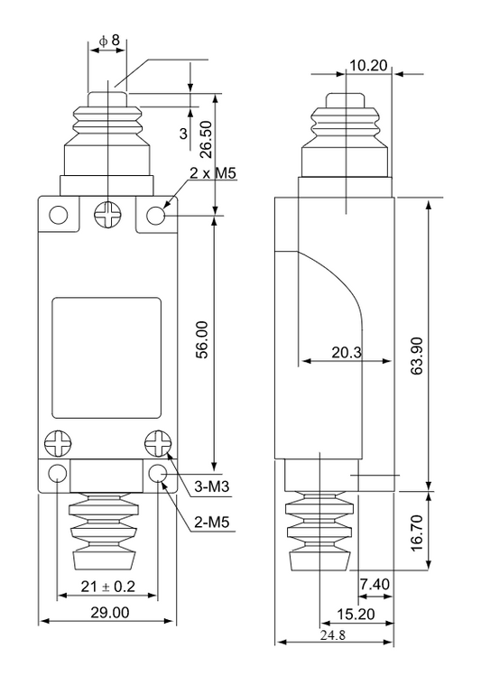 Wyłącznik krańcowy z trzpieniem i zderzakiem 8111 NO NC