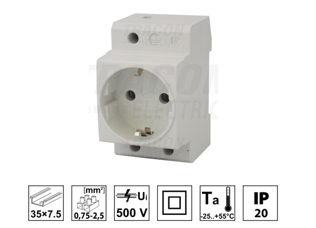 230VAC socket for DIN rail 16A 2P+Z