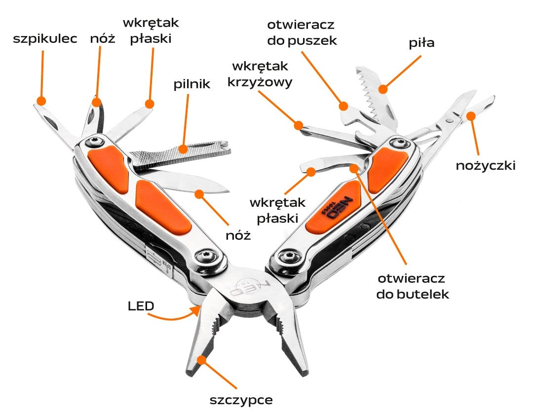 Multifunctional tool with LED Multitool 12in1 + case