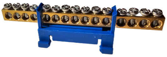 Szyna łączeniowa DIN mosiężna zbiorcza 15x1.5-16mm² 63A niebieska