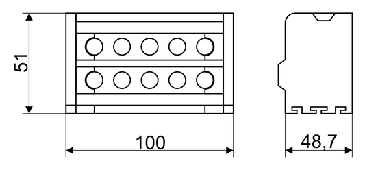 Distribution block 2-pole 100A 25mm2 Tracon FLSO25-2P11