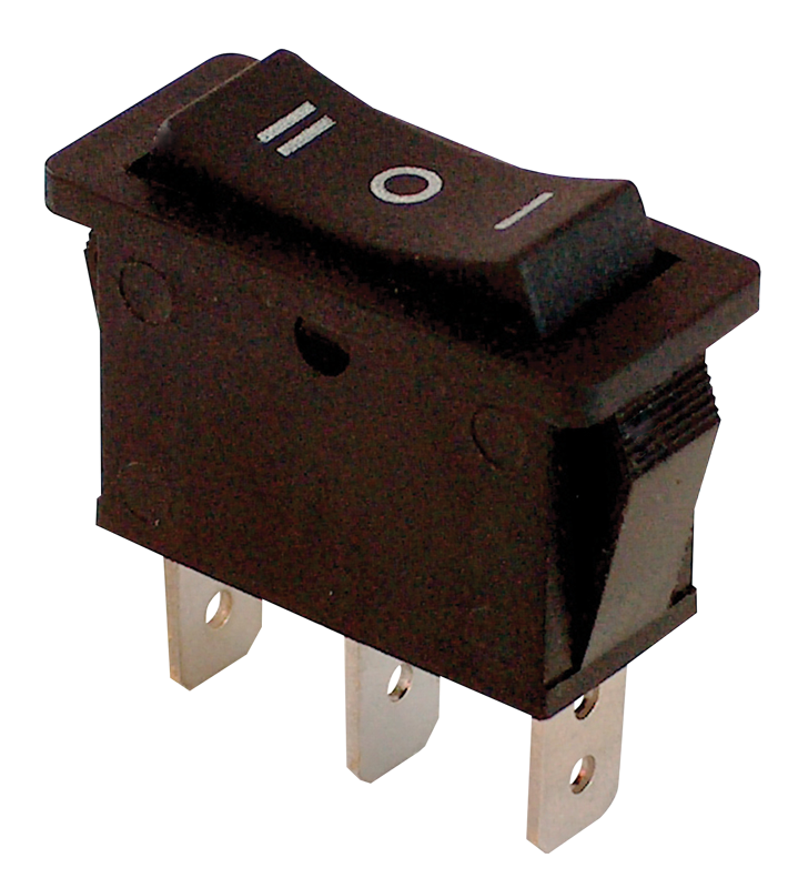 Przełącznik kołyskowy trójpozycyjny czarny (napis I-0-II)