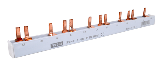 Pin connector strip 3P pins 63A 12 modules TRACON