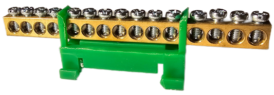 Szyna łączeniowa DIN mosiężna zbiorcza 15x1.5-16mm² 63A zielona