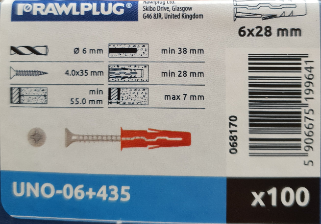 Expansion plug with a screw UNO-06 + 435 (100pcs)