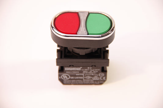 Two-button control button, unstable, COVERED, 1NO + 1NC, red green