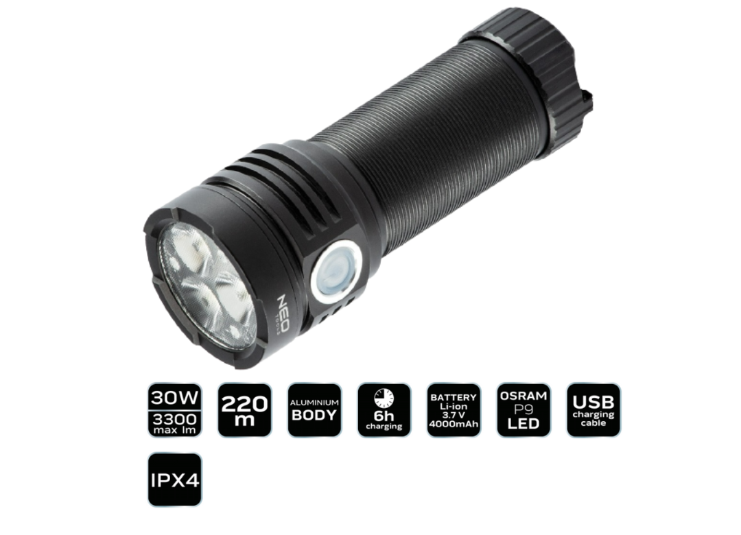 USB акумуляторний ліхтарик 3300lm IPX4 Osram P9 LED NeoTools 