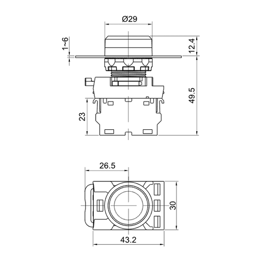 Control button 22mm with backlight white NO set