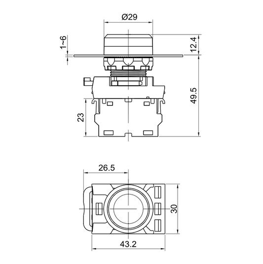 Przycisk sterowniczy kryty 22mm IP65 czarny NO zestaw