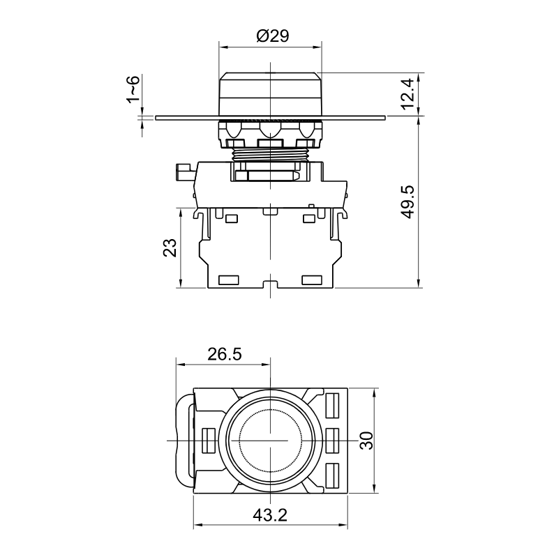 Przycisk sterowniczy kryty 22mm IP65 czerwony NC zestaw