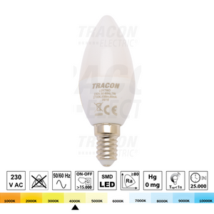 Żarówka LED świeczka 230V 7W E14 4000K 600lm TRACON